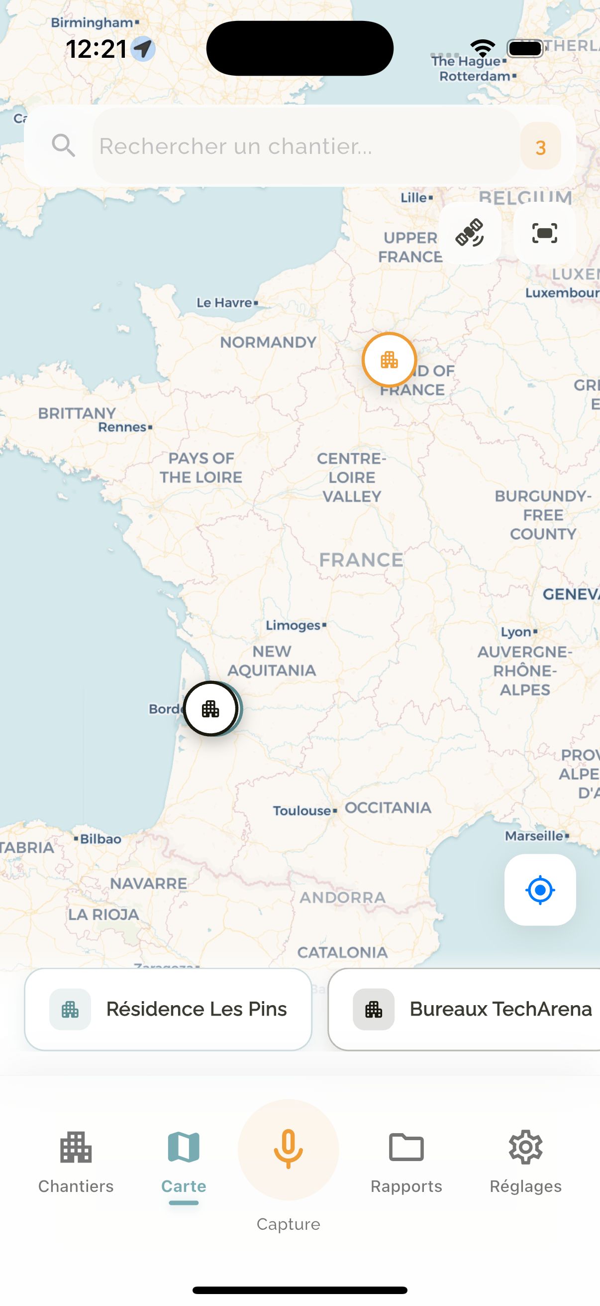 L'app mobile ARIA, capture sur le terrain