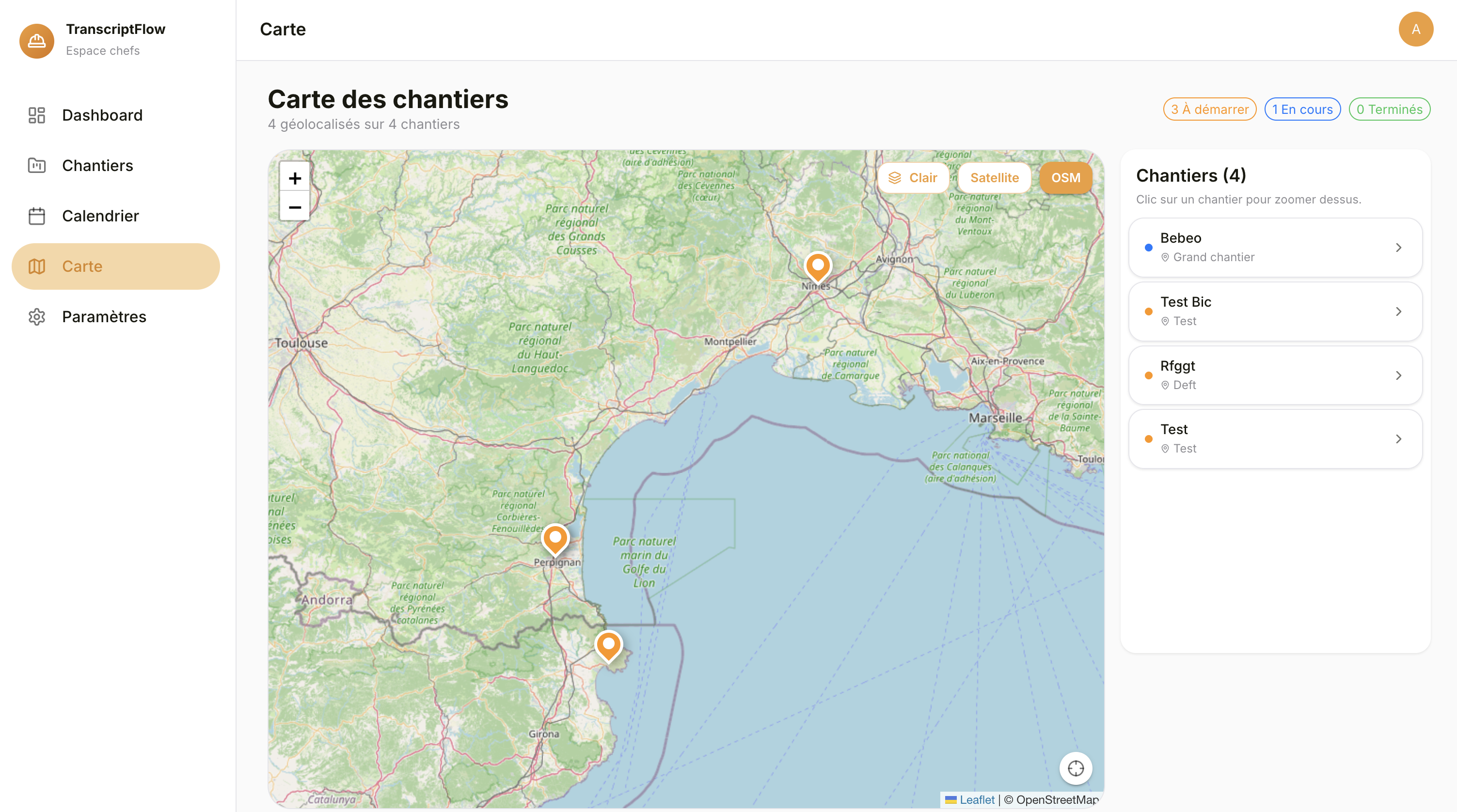 Vos chantiers géolocalisés
